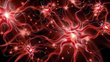 Abstract Illustration of Neurons in Red Dynamic Network Showcasing Complexity of Nervous System in Biology and Science Technology video