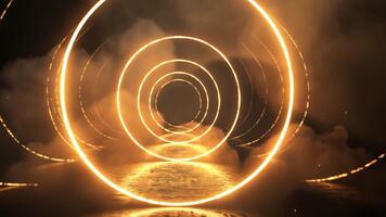 ipnotizzante raggiante circolare leggero modelli creare tunnel effetto circondato di nebbia e Fumo, evocando senso di mistero e Meraviglia nel Questo travolgente visivo Esperienza. video
