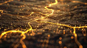 Illuminated Abstract Digital Map Close Up View of Glowing Network Lines and Textured Surface Showcasing Connectivity and Technology in Vibrant Urban Landscape. video
