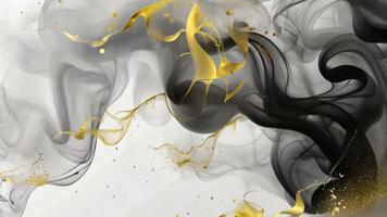 dynamisk elegans av abstrakt svart och guld rök virvlar skapar vätska visuell erfarenhet, blandning konstnärlig uttryck med fascinerande rörelse och lyxig atmosfär. video