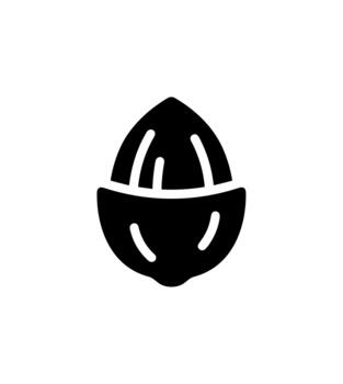 Minimalist Solid Black Nut Shape with Shell Simple Icon vector