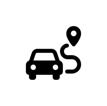 Outline Stroke Car with Route and Location Point Icon Element vector