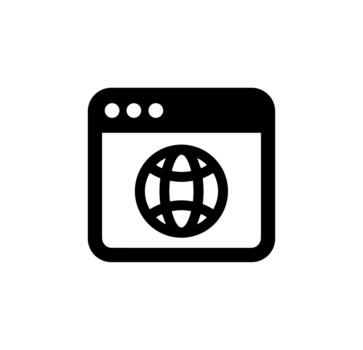 Simple Outline Web Browser Window with Globe Icon for Website vector