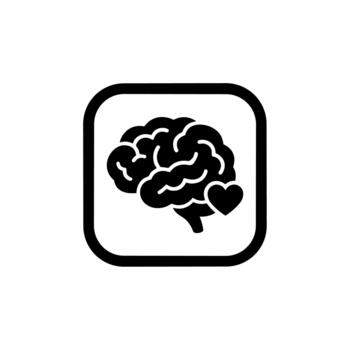 Minimalist Glyph Brain with Heart within Rounded Square Shape Icon vector