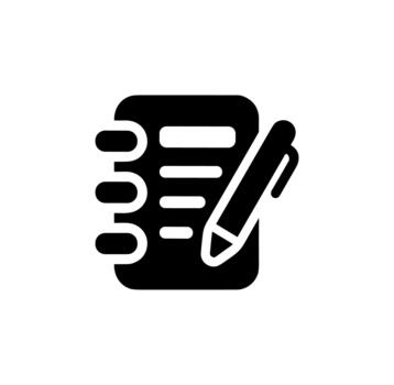 sencillo plano negro bloc y bolígrafo lista tomando Nota icono elemento vector