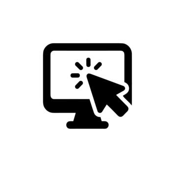 glifo sólido estilo computadora pantalla con ratón puntero haciendo clic icono ilustración vector