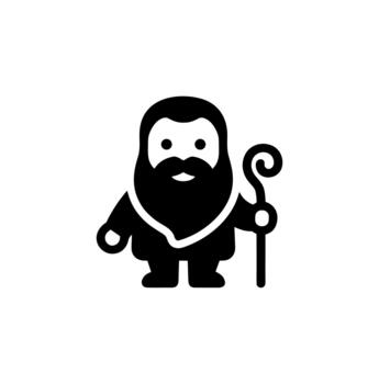 Minimalist Solid Black Dwarf Character Holding Stick Simple Shape Icon vector