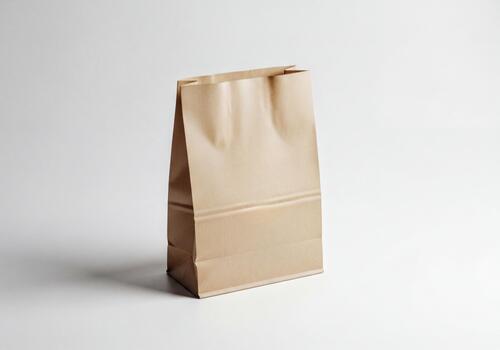 Empty Brown Kraft Paper Bag with Digital Scale Icon and Zero Kilogram Marking photo