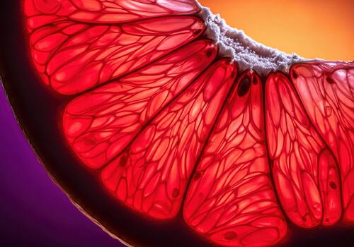 Vibrant Red Grapefruit Slice Macro Shot Revealing Juicy Pulp and Segment Texture photo