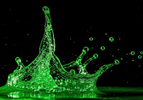 Vibrant Green Liquid Splash Erupting Dynamically Against a Dark Black Background photo