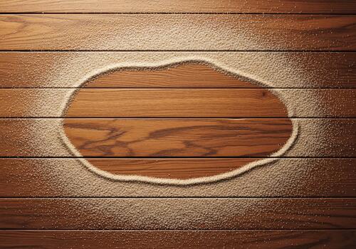 Brown Granulated Sugar Creating an Irregular Frame on a Rustic Wooden Table photo