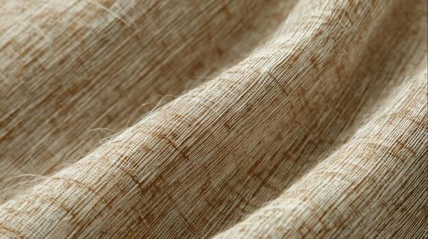 Beige linen fabric texture with soft folds. photo