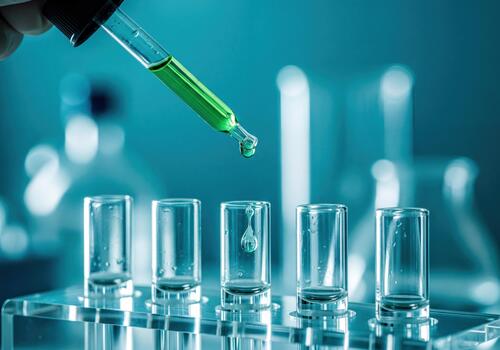 Precision Hand Dropping Green Liquid into Test Tube in a Science Laboratory photo