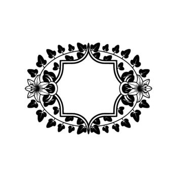 elegante ilustración de un simétrico oval floral marco con estilizado lirios y hiedra hojas rodeando un central vacío espacio para texto vector