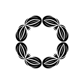 A symmetrical circular arrangement of eight abstract petal shapes with delicate pointed tips radiating from a central space vector