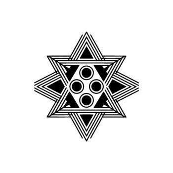 Geometric mandala starburst with concentric triangles and four inner circles vector