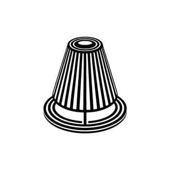 A striking minimalist abstract geometric illustration featuring a conical shape with vertical stripes and concentric circles vector