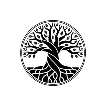 A stylized illustration of the ancient celtic tree of life symbol depicted within a circular border with intricate roots and branches vector