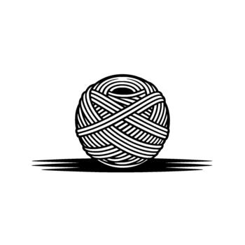 un negrita minimalista ilustración de un estrechamente herida pelota de y cuerda fundición un agudo oscuro sombra vector