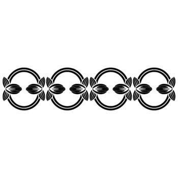 A continuous repeating geometric border pattern featuring stylized floral motifs symmetrically integrated with double outlined circular elements vector