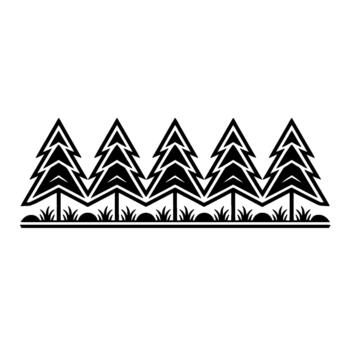 geométrico frontera presentando un repitiendo modelo de estilizado hojas perennes arboles con estilizado césped elementos debajo ellos vector