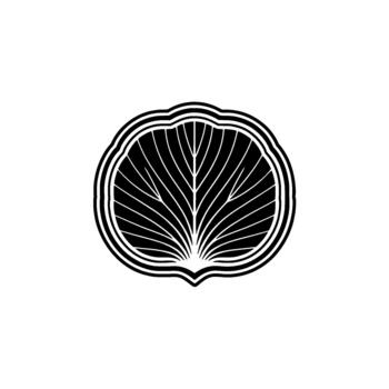 Minimalist emblem of a stylized fern frond or open fan shape with radiating lines and concentric circles vector