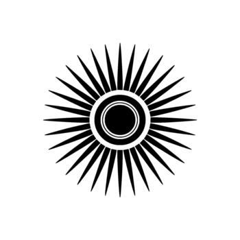 A striking geometric abstract sunburst symbol with radiating pointed rays and concentric circles isolated vector