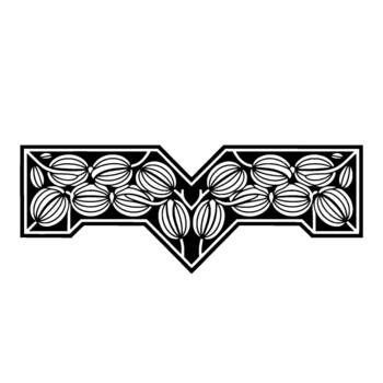 Geometric abstract border featuring stylized oval seed pods and flowing leaf elements creating a symmetrical ornamental flourish vector