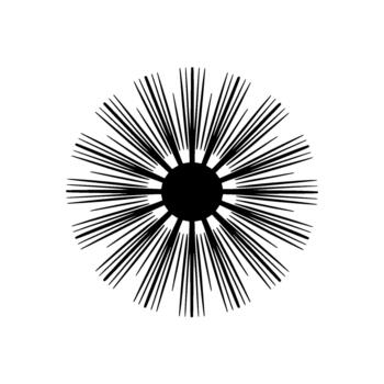 un rígido silueta de un estilizado radiante Starburst o Dom con agudo Delgado líneas emanando desde un central circulo vector