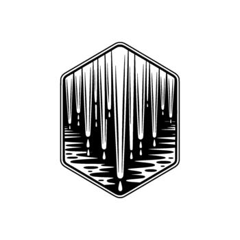 A stylized monochrome hexagonal emblem depicting icicles dripping into a rippling water reflection creating abstract patterns vector