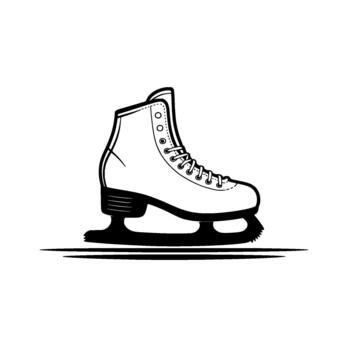 Minimalist line art illustration of a single figure ice skate with sharp blade and laces isolated vector