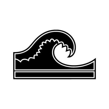 A stylized representing a cresting ocean wave with foamy details and a strong horizontal base vector