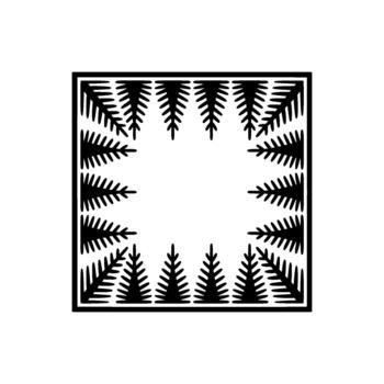 un minimalista marco presentando un repitiendo modelo de estilizado conífero arboles arreglado alrededor un central vacío espacio vector
