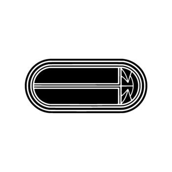 Minimalist abstract geometric emblem featuring a capsule shape with double line accents and a stylized internal division vector