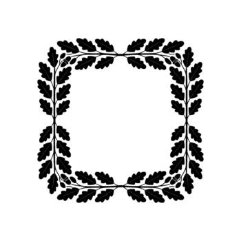 A symmetrical silhouette of a square border frame composed of oak leaves and acorns arranged in a continuous vine pattern vector