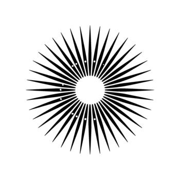 Striking minimalist sunburst radial with radiating sharp points and subtle circular accents vector