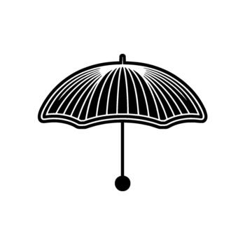 un estilizado línea Arte paraguas con radiante segmentos y un circular encargarse de aislado vector