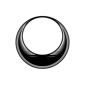 Striking stylized circular emblem featuring a crescent moon motif with intricate engraved lines and sharp edges vector