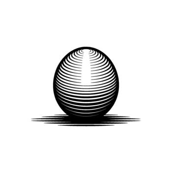 A stark abstract illustration of a D spherical object with concentric radiating lines creating a sense of depth and a stylized horizontal shadow beneath it vector