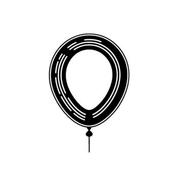 A bold outlined illustration of a single classic party balloon with subtle internal line details and a thin string vector
