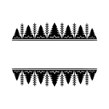 resumen minimalista Arte de un repitiendo modelo presentando silueta hojas perennes conífero arboles con dentado montaña picos encima y un estilizado ondulado frontera abajo vector