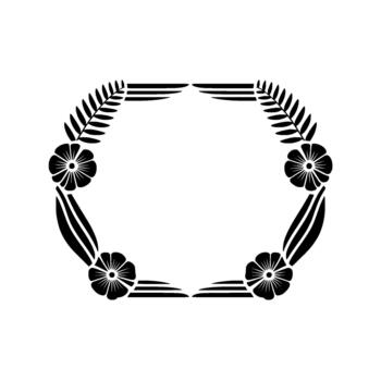 A stylized silhouette of an octagonal floral and leafy decorative border featuring repeating flower and fern elements vector