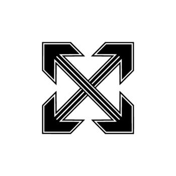 Minimalist representation of four arrows pointing outwards from a central intersection creating a symmetrical directional symbol vector