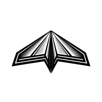 un estilizado geométrico papel avión ilustración con agudo angular líneas y un sentido de adelante movimiento vector