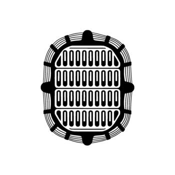 Abstract geometric oval shape with layered concentric stripes and internal rectangular grid pattern vector