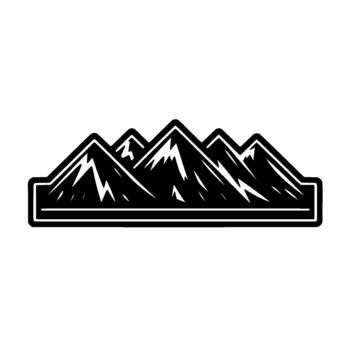 Minimalist illustration of jagged mountain peaks forming a panoramic skyline within a bold rectangular frame vector