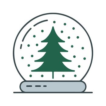 Minimal christmas snow globe with simple tree and light winter snow effect vector
