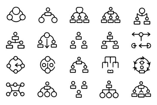 Minimal line business teamwork and organizational structure outline icon set vector