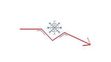 snöflinga med nedåt trend 2d objekt klotter animation. snö flaga symbol ovan minskande pil. vinter- nedgången animerad platt element isolerat på vit bakgrund. tecknad serie 4k teckning video