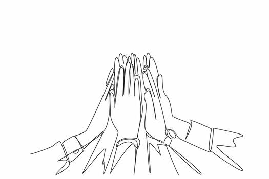 Single continuous line drawing some hands doing high five. Solid teamwork. Supporting each other. Encouraging. Symbol of shared victory. National High Five Day. One line illustration vector